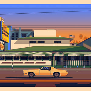Barney's Beanery Illustration, Los Angeles Art Print by George Townley