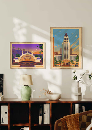 Los Angeles City Hall Illustration, Los Angeles Art Print by George Townley
