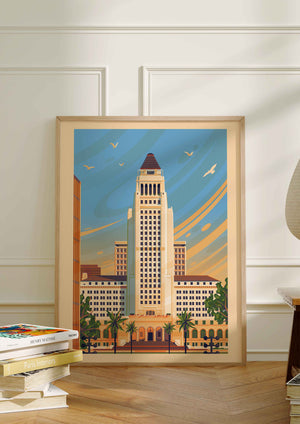 Los Angeles City Hall Illustration, Los Angeles Art Print by George Townley