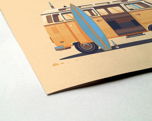 Campervan Illustration, Los Angeles Art Print by George Townley