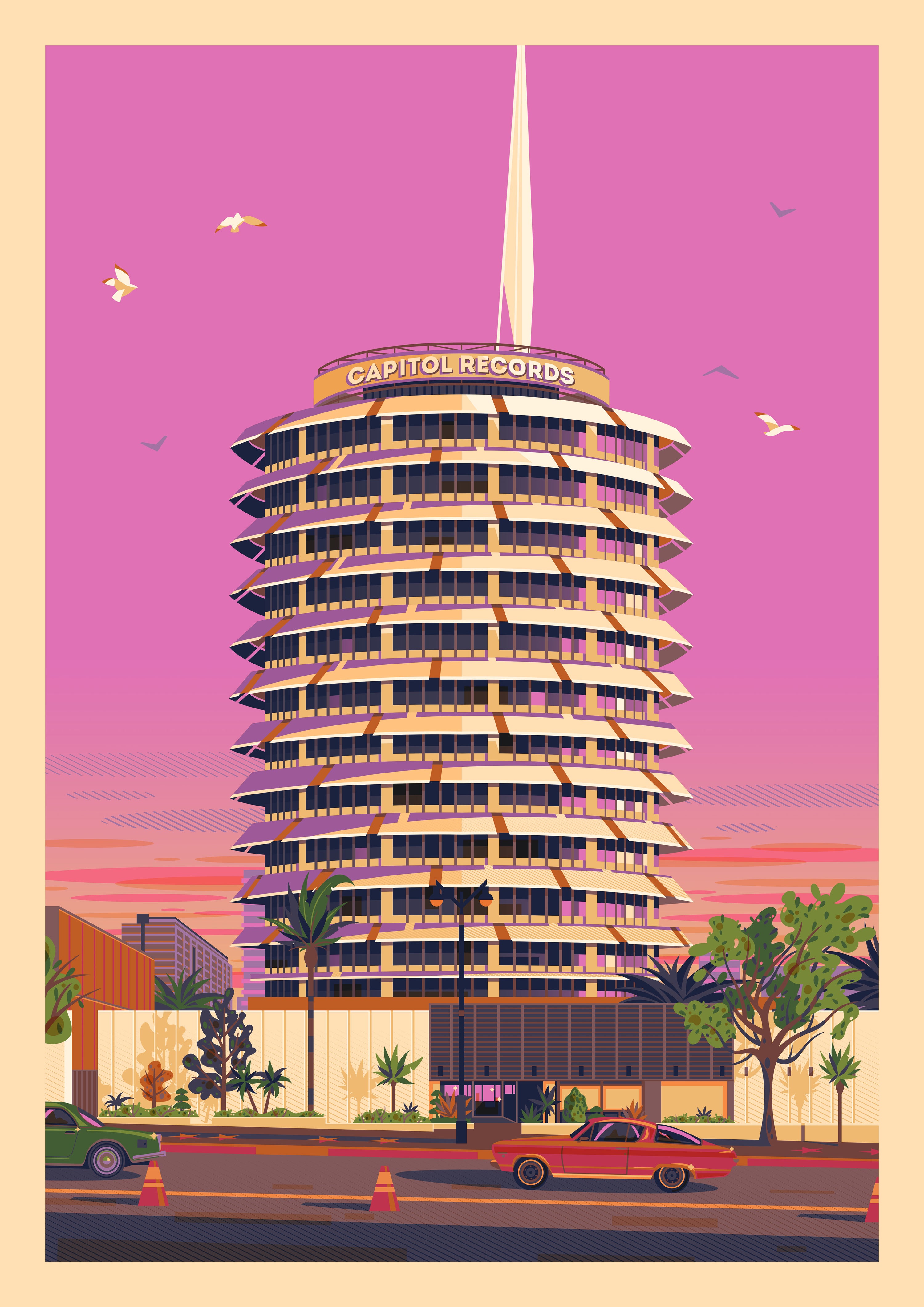 Capitol Records Sunset Los Angeles Art Print by George Townley
