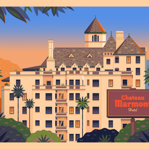 Chateau Marmont Illustration, Los Angeles Art Print by George Townley