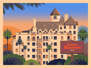 Chateau Marmont Illustration, Los Angeles Art Print by George Townley