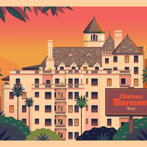 Chateau Marmont Illustration, Los Angeles Art Print by George Townley