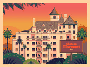 Chateau Marmont Illustration, Los Angeles Art Print by George Townley