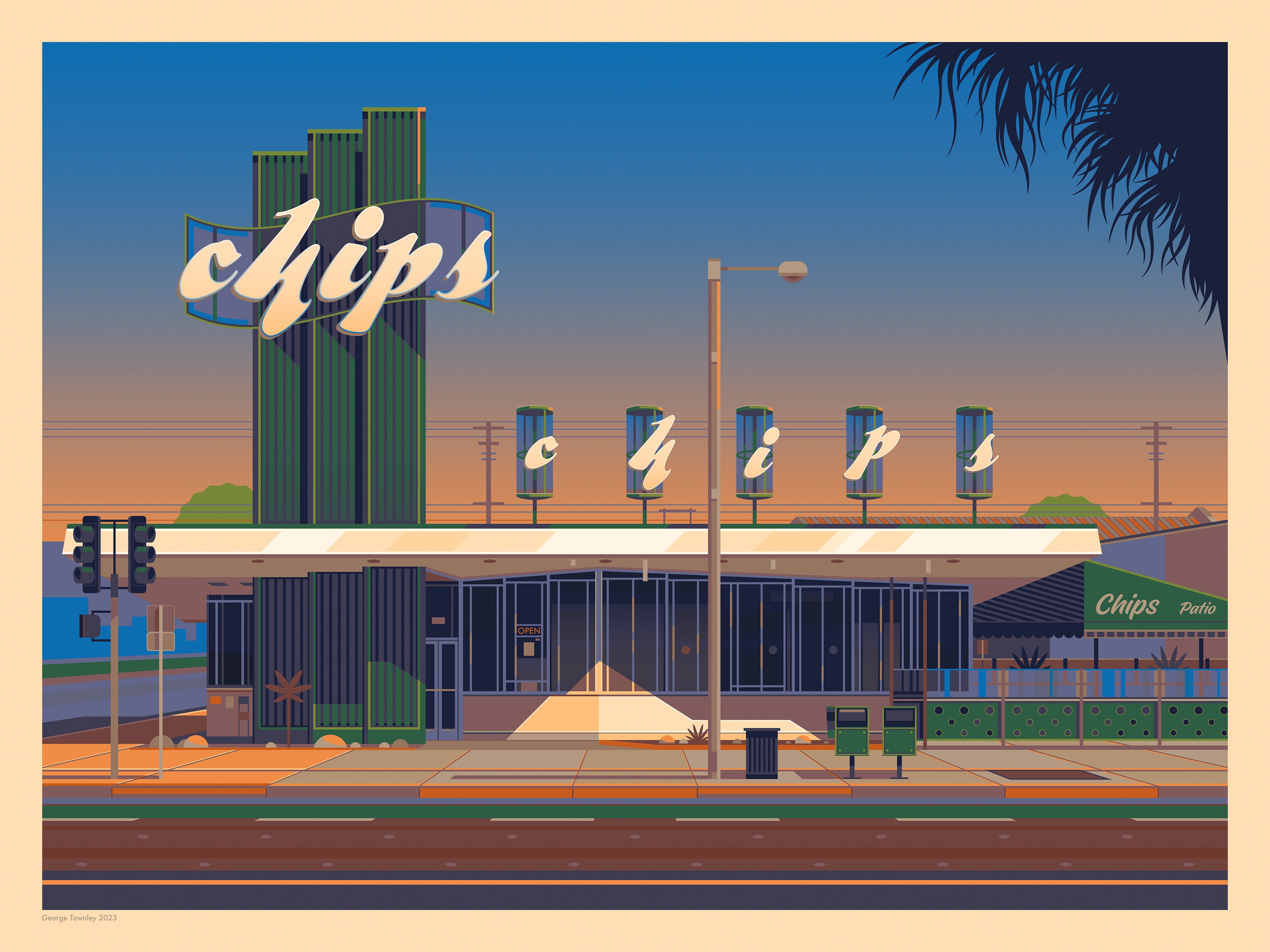 Chips Restaurant Los Angeles Art Print by George Townley