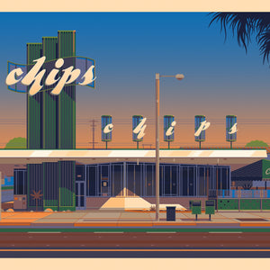 Chips Restaurant Illustration, Los Angeles Art Print by George Townley