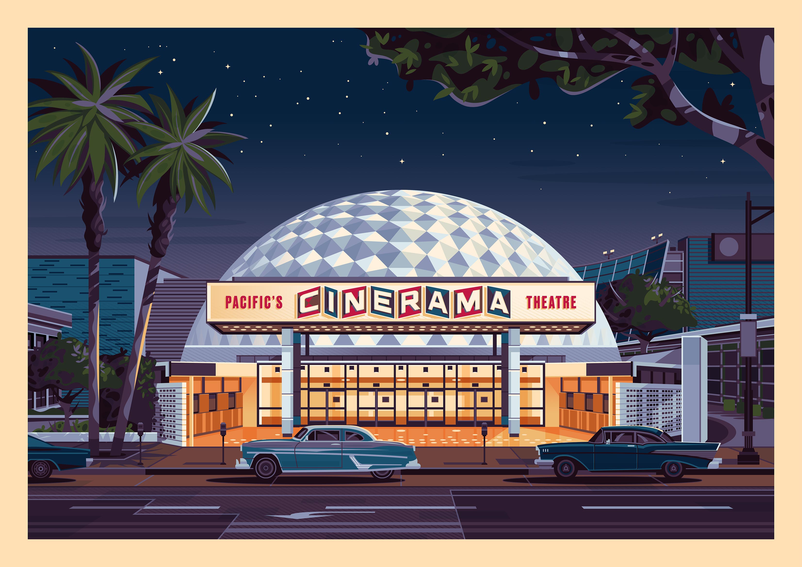 Cinerama Dome Illustration, Los Angeles Art Print by George Townley