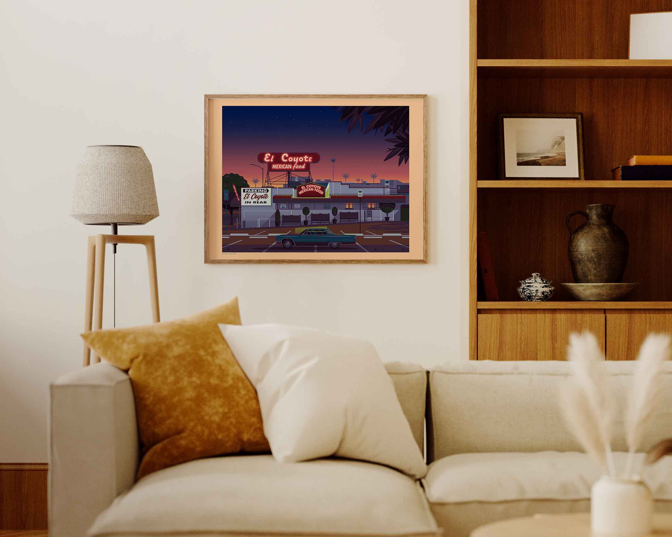 El Coyote Cafe Illustration, Los Angeles Art Print by George Townley
