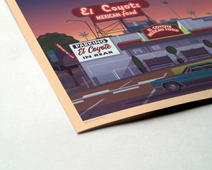 El Coyote Cafe Illustration, Los Angeles Art Print by George Townley