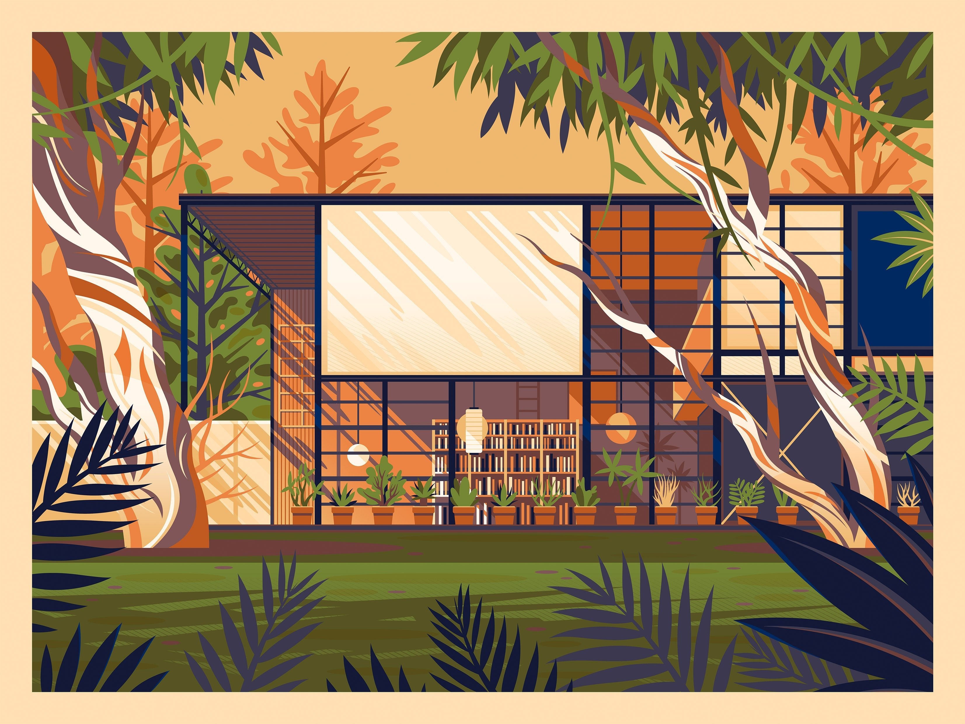 Eames House Illustration, Los Angeles Art Print by George Townley