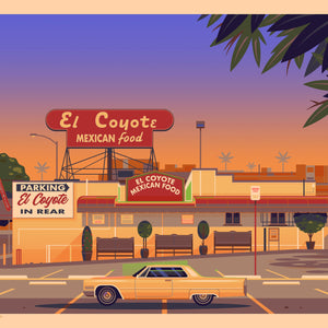 El Coyote Cafe Illustration, Los Angeles Art Print by George Townley