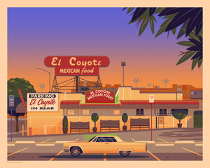 El Coyote Cafe Illustration, Los Angeles Art Print by George Townley
