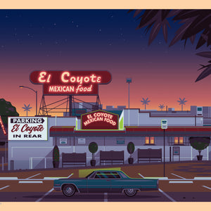 El Coyote Cafe Illustration, Los Angeles Art Print by George Townley