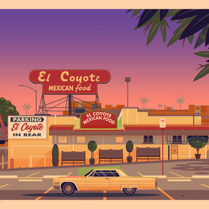 El Coyote Cafe Illustration, Los Angeles Art Print by George Townley
