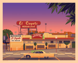 El Coyote Cafe Illustration, Los Angeles Art Print by George Townley