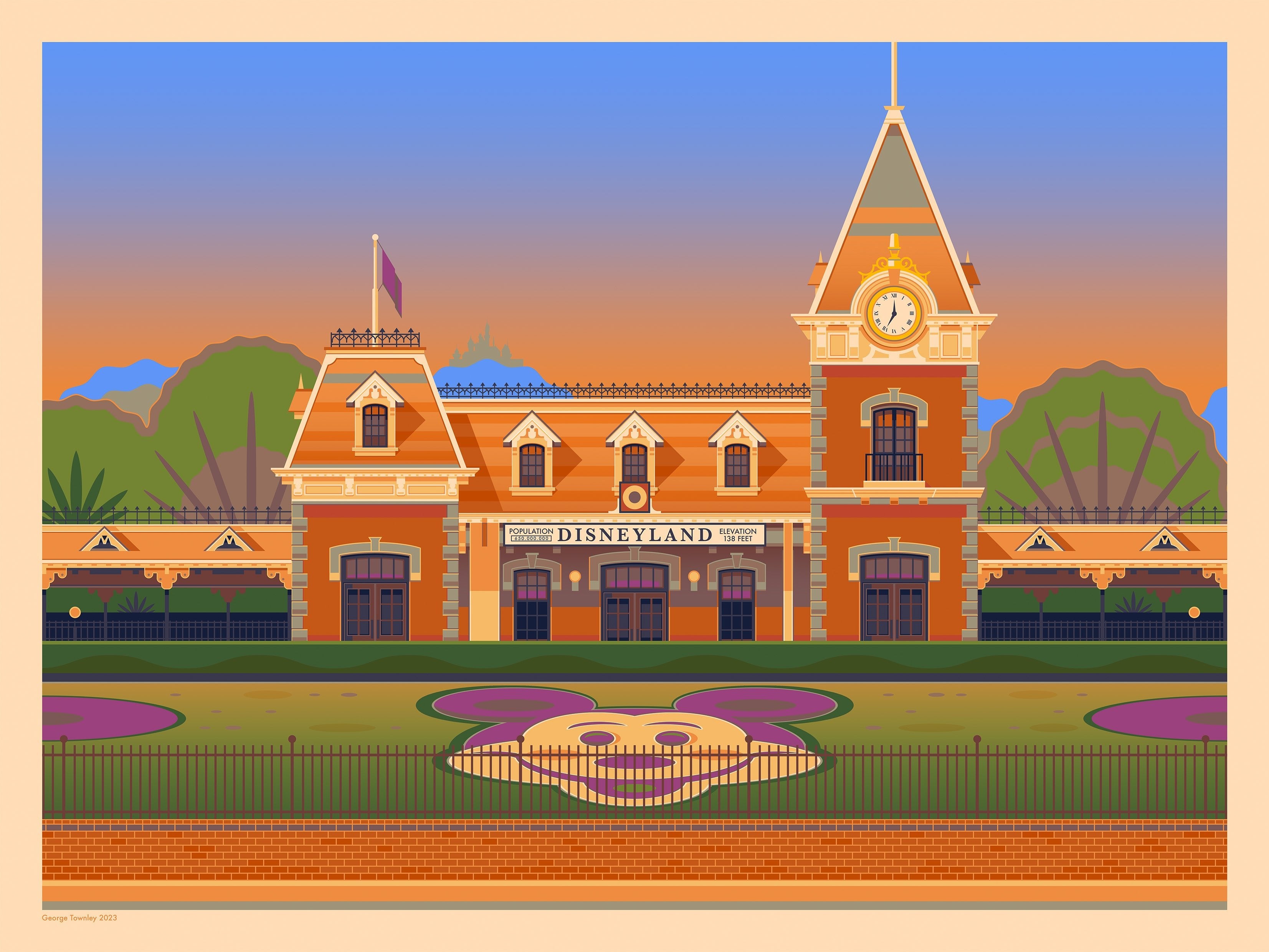 Disneyland Entrance Illustration, Los Angeles Art Print by George Townley