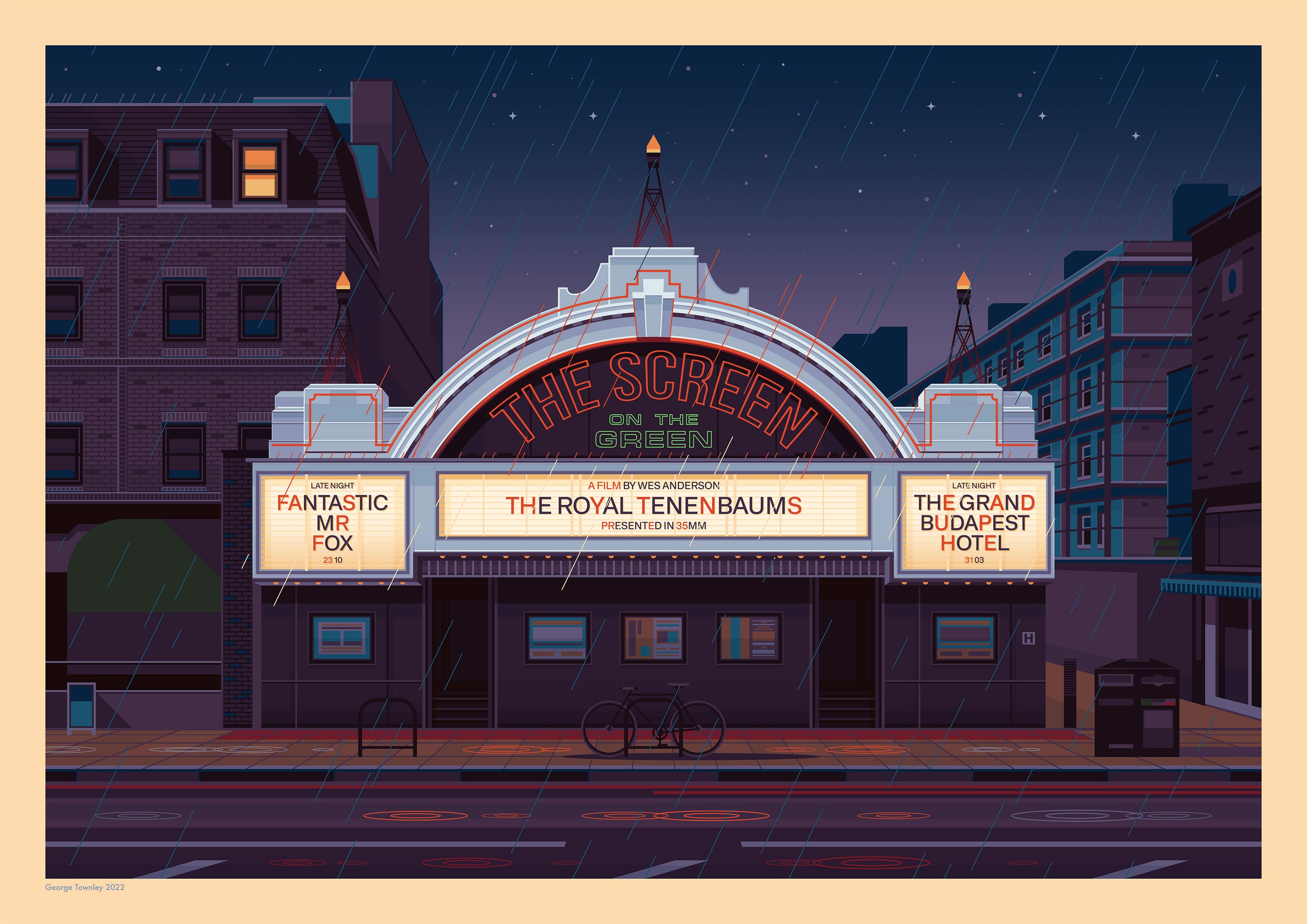 Everyman Screen on the Green Night London Art Print by George Townley