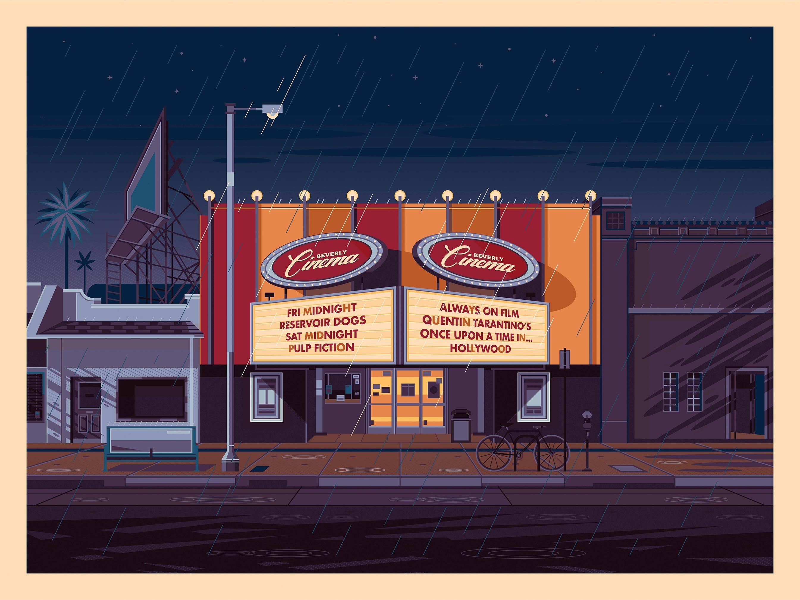 New Beverly Cinema Night Los Angeles Art Print by George Townley