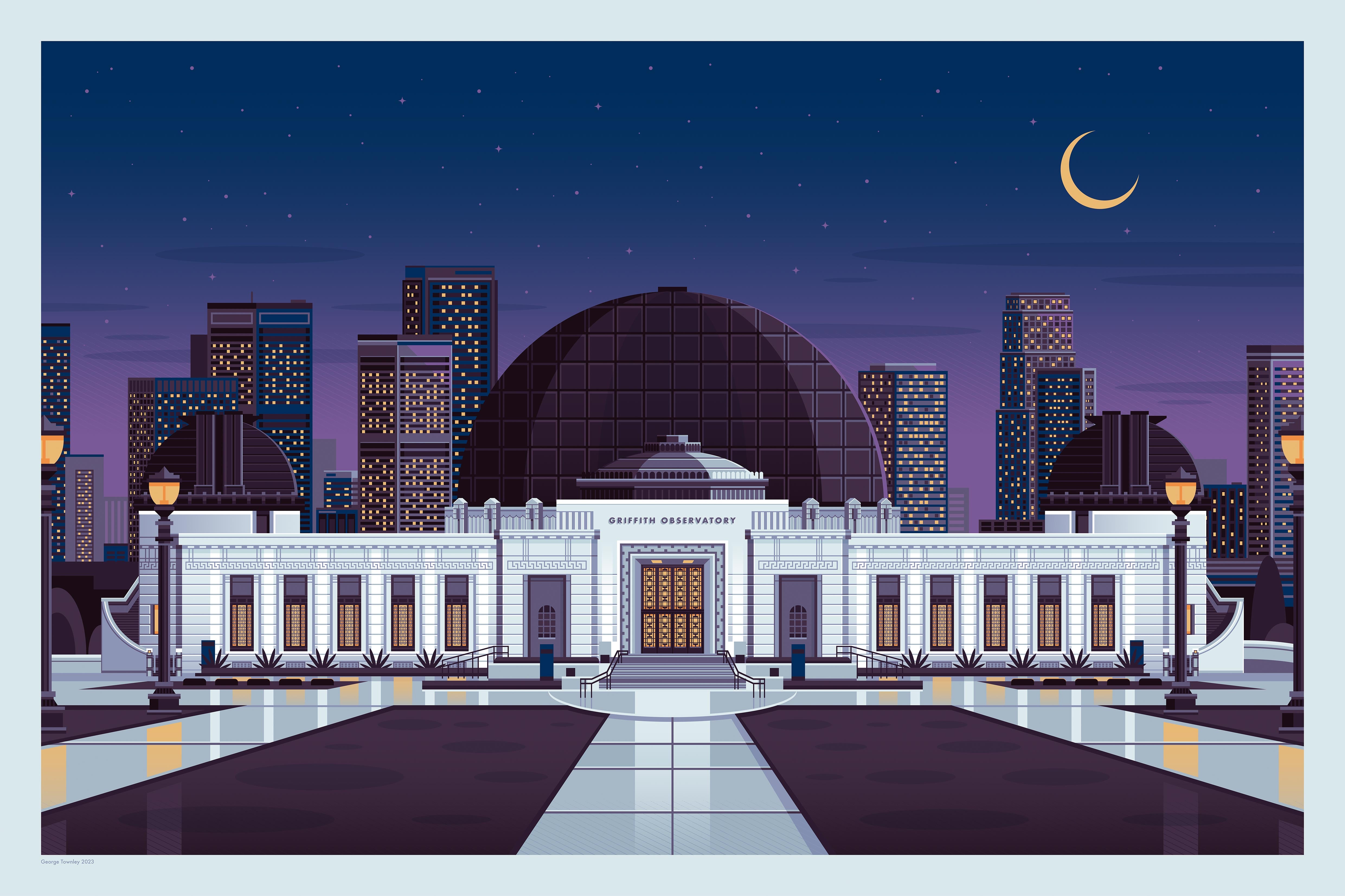 Griffith Observatory Illustration, Los Angeles Art Print by George Townley
