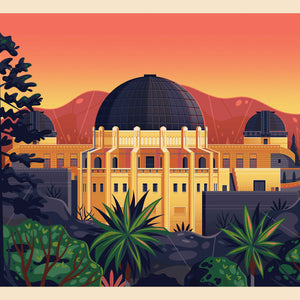 Griffith Observatory - Rear View Illustration, Los Angeles Art Print by George Townley