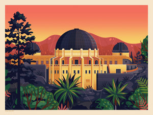 Griffith Observatory - Rear View Illustration, Los Angeles Art Print by George Townley