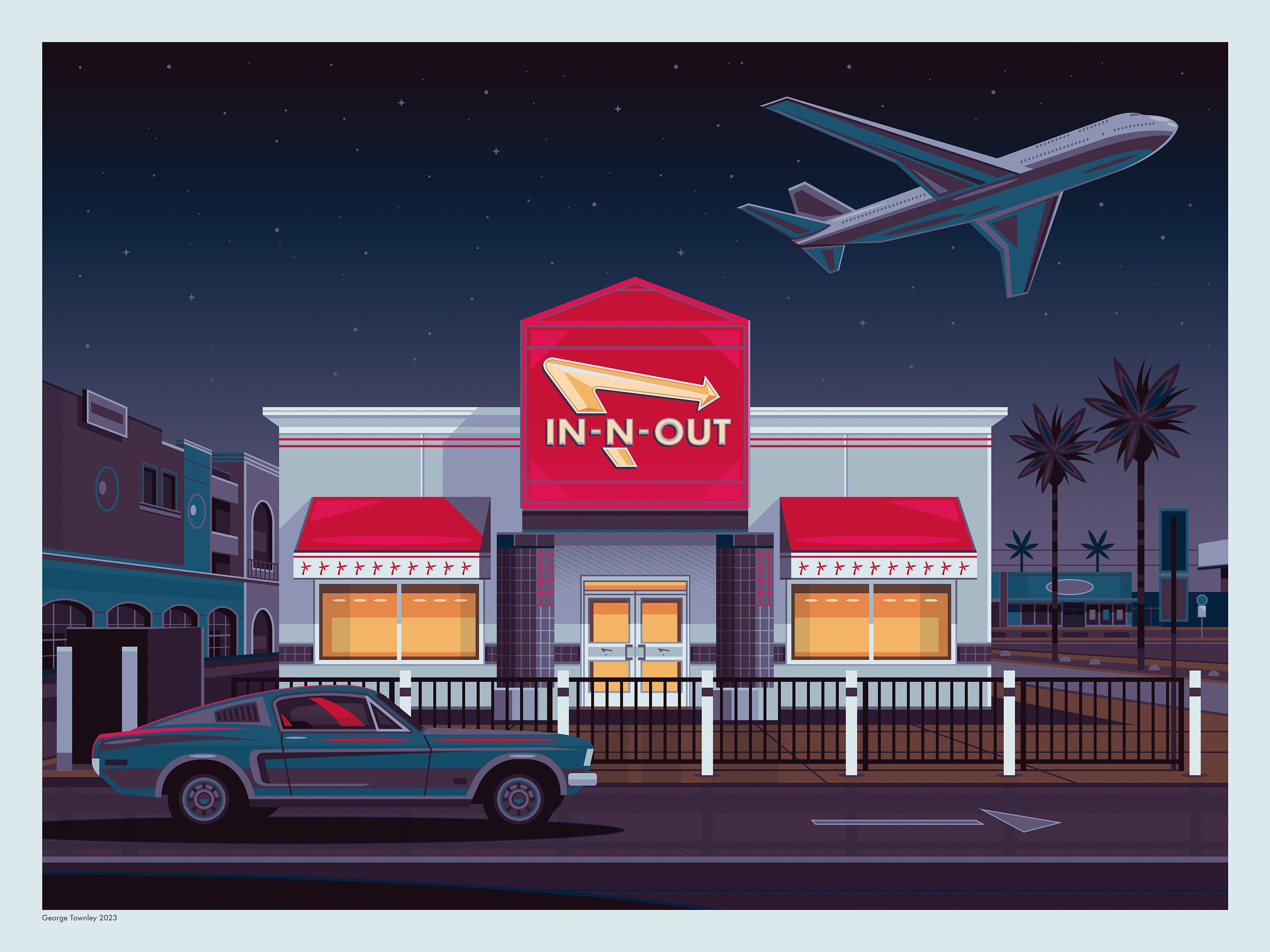 In N Out LAX Night Los Angeles Art Print by George Townley