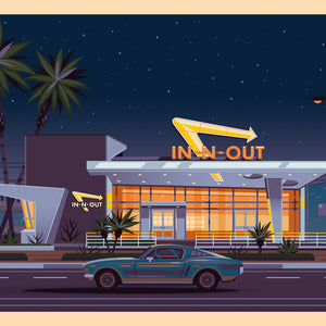 In-N-Out Westwood Illustration, Los Angeles Art Print by George Townley