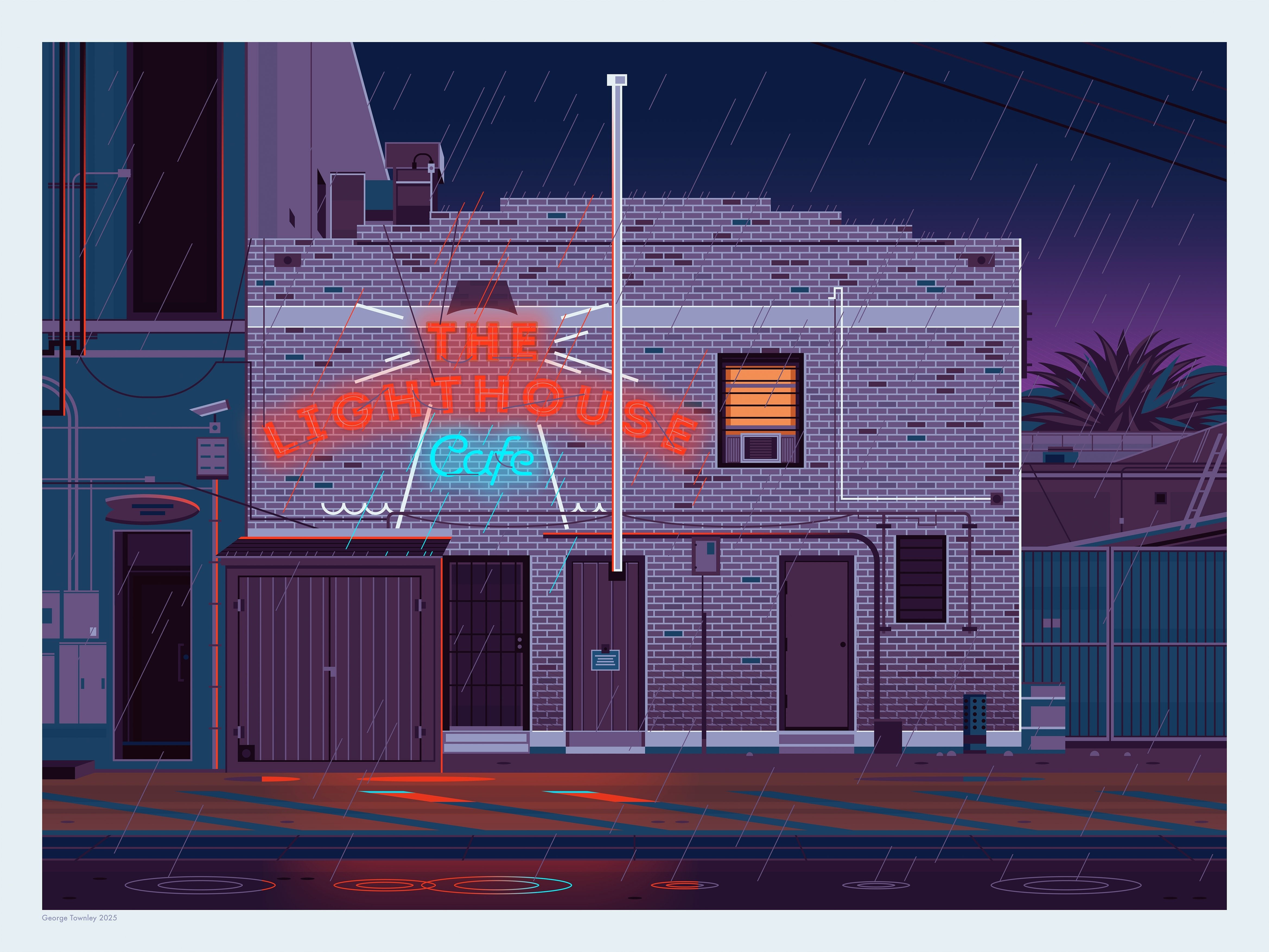 The Lighthouse Cafe Illustration, Los Angeles Art Print by George Townley