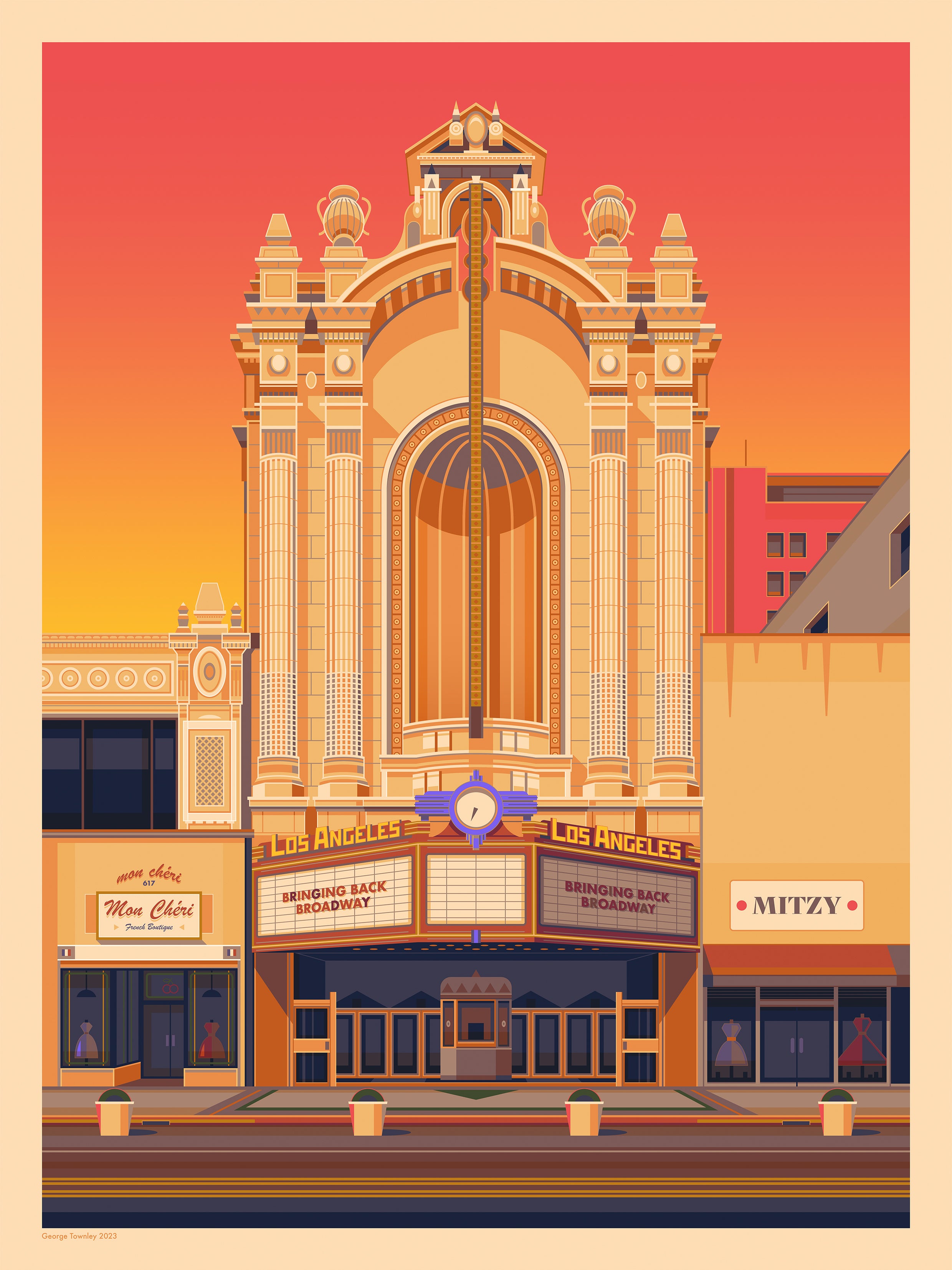 Los Angeles Theatre Sunset Art Print by George Townley
