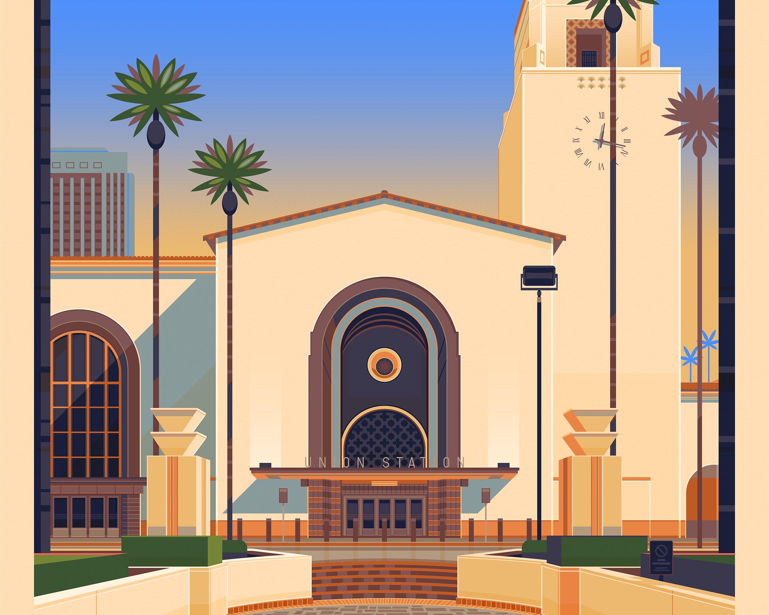 Los Angeles Union Station Illustration, Los Angeles Art Print by George Townley