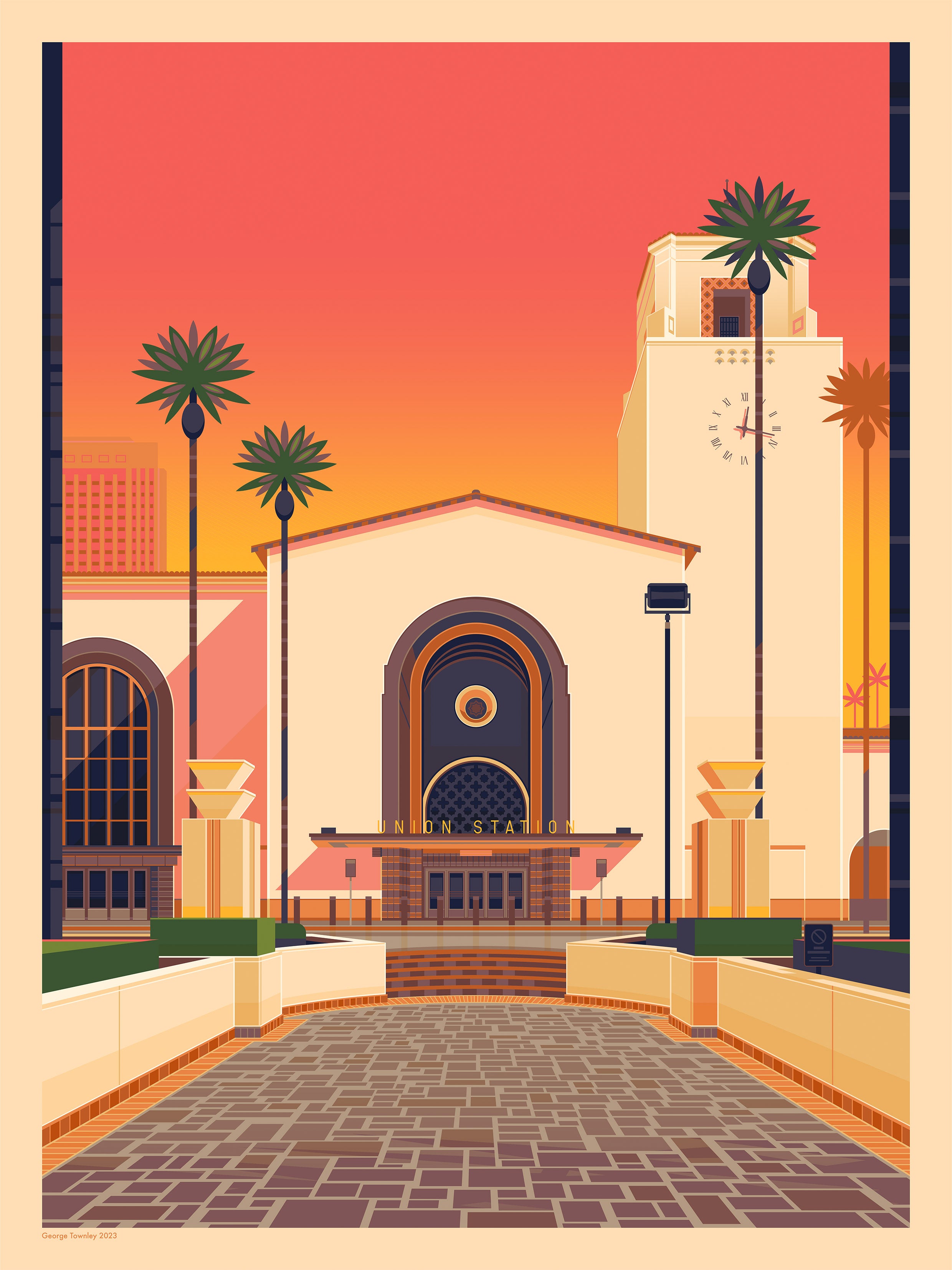 Los Angeles Union Station Sunset Art Print by George Townley