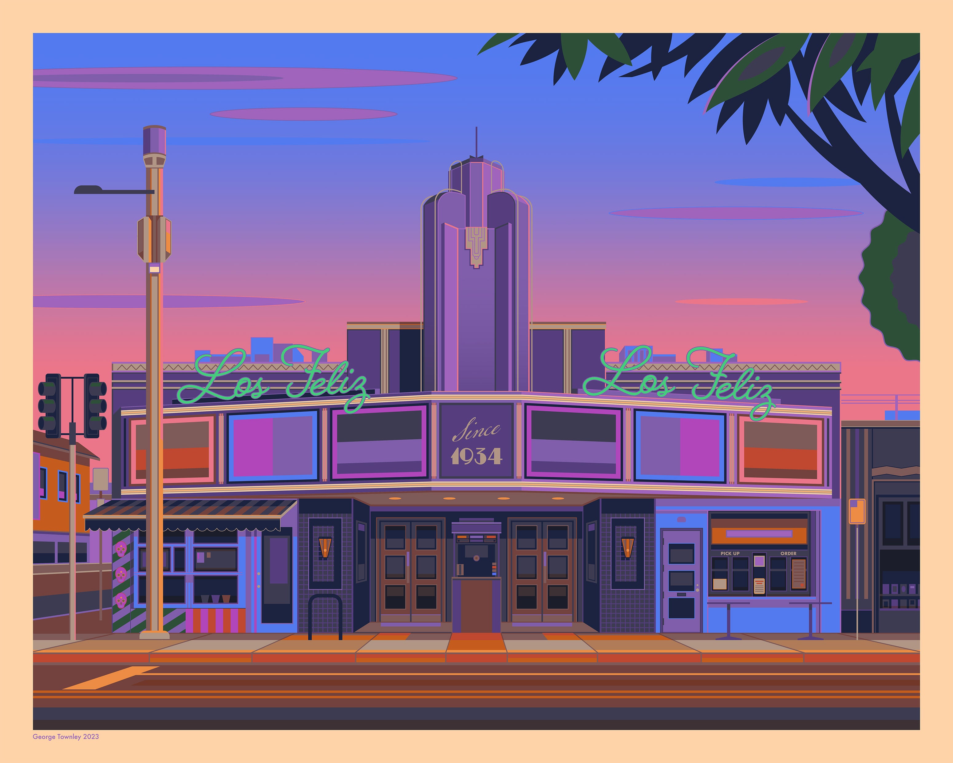 Los Feliz Theatre Los Angeles Art Print by George Townley