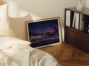 Moonlight over Las Palmas Illustration, Palm Springs Art Print by George Townley