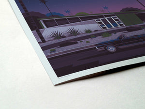 Moonlight over Las Palmas Illustration, Palm Springs Art Print by George Townley