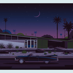 Moonlight over Las Palmas Illustration, Palm Springs Art Print by George Townley