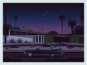 Moonlight over Las Palmas Illustration, Palm Springs Art Print by George Townley