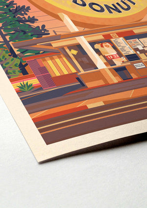 Randy's Donuts Illustration, Los Angeles Art Print by George Townley