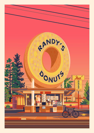Randy's Donuts Illustration, Los Angeles Art Print by George Townley