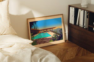 Stahl House Illustration, Los Angeles Art Print by George Townley