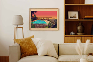 Stahl House Illustration, Los Angeles Art Print by George Townley