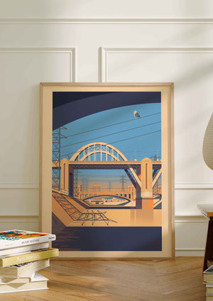 Sixth Street Bridge Illustration, Los Angeles Art Print by George Townley