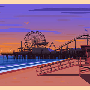 Santa Monica Pier Illustration, Los Angeles Art Print by George Townley