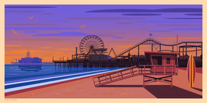 Santa Monica Pier Illustration, Los Angeles Art Print by George Townley