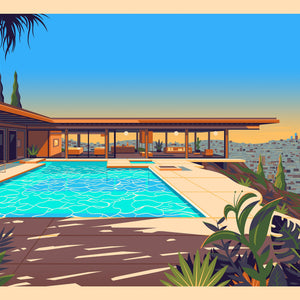 Stahl House Illustration, Los Angeles Art Print by George Townley