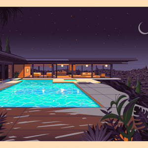 Stahl House Illustration, Los Angeles Art Print by George Townley