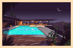 Stahl House Illustration, Los Angeles Art Print by George Townley