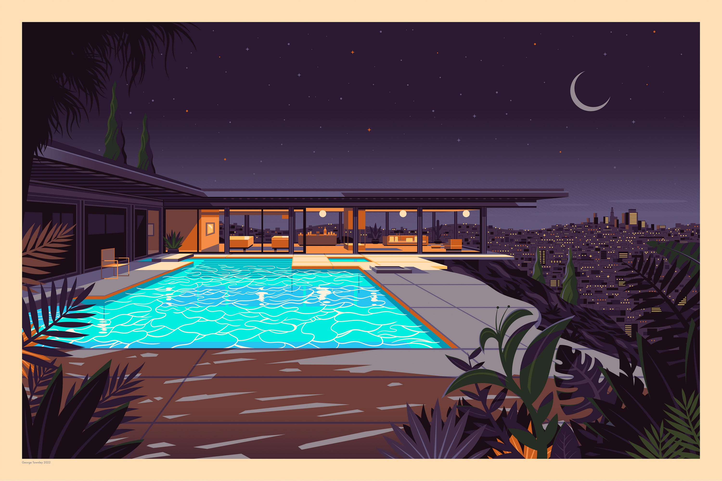 Stahl House Night Los Angeles Art Print by George Townley