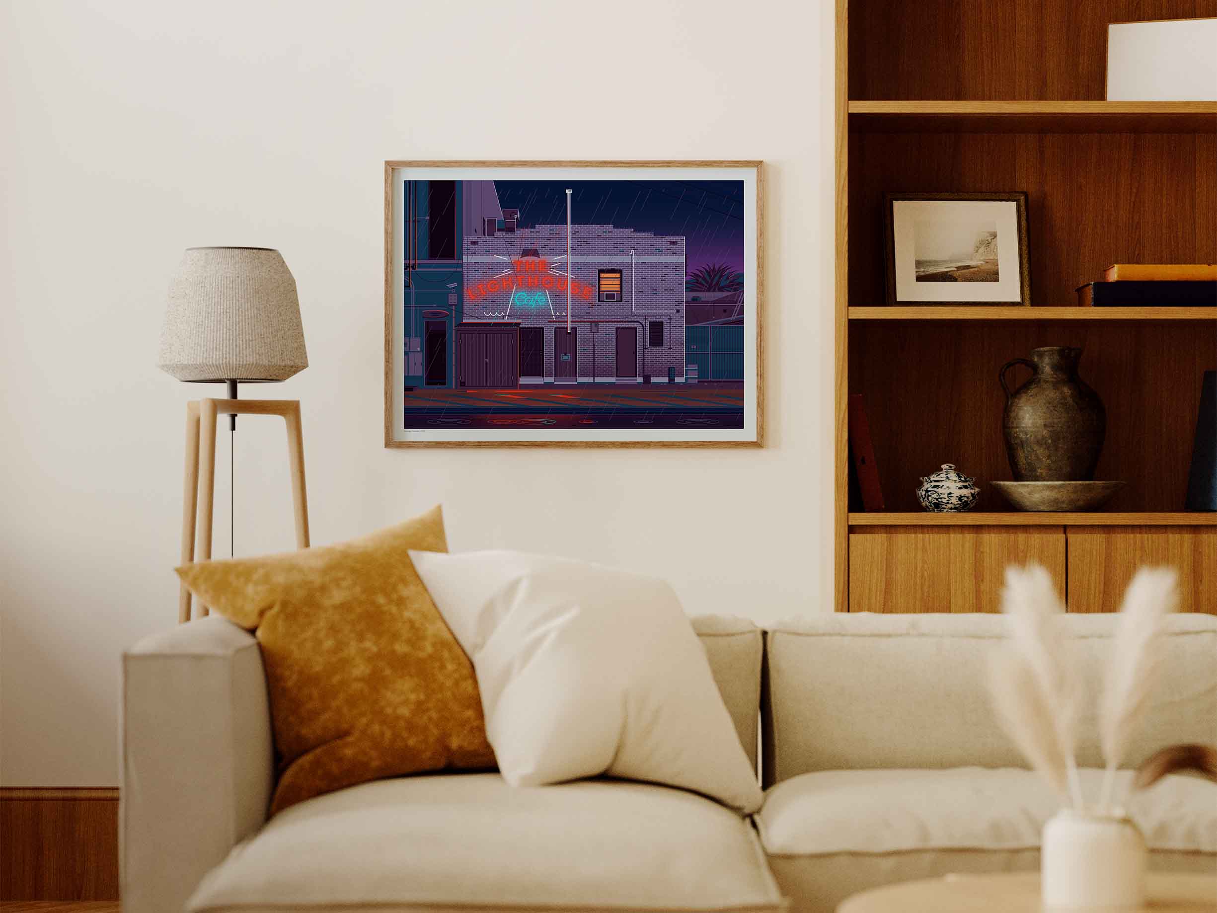 The Lighthouse Cafe Illustration, Los Angeles Art Print by George Townley