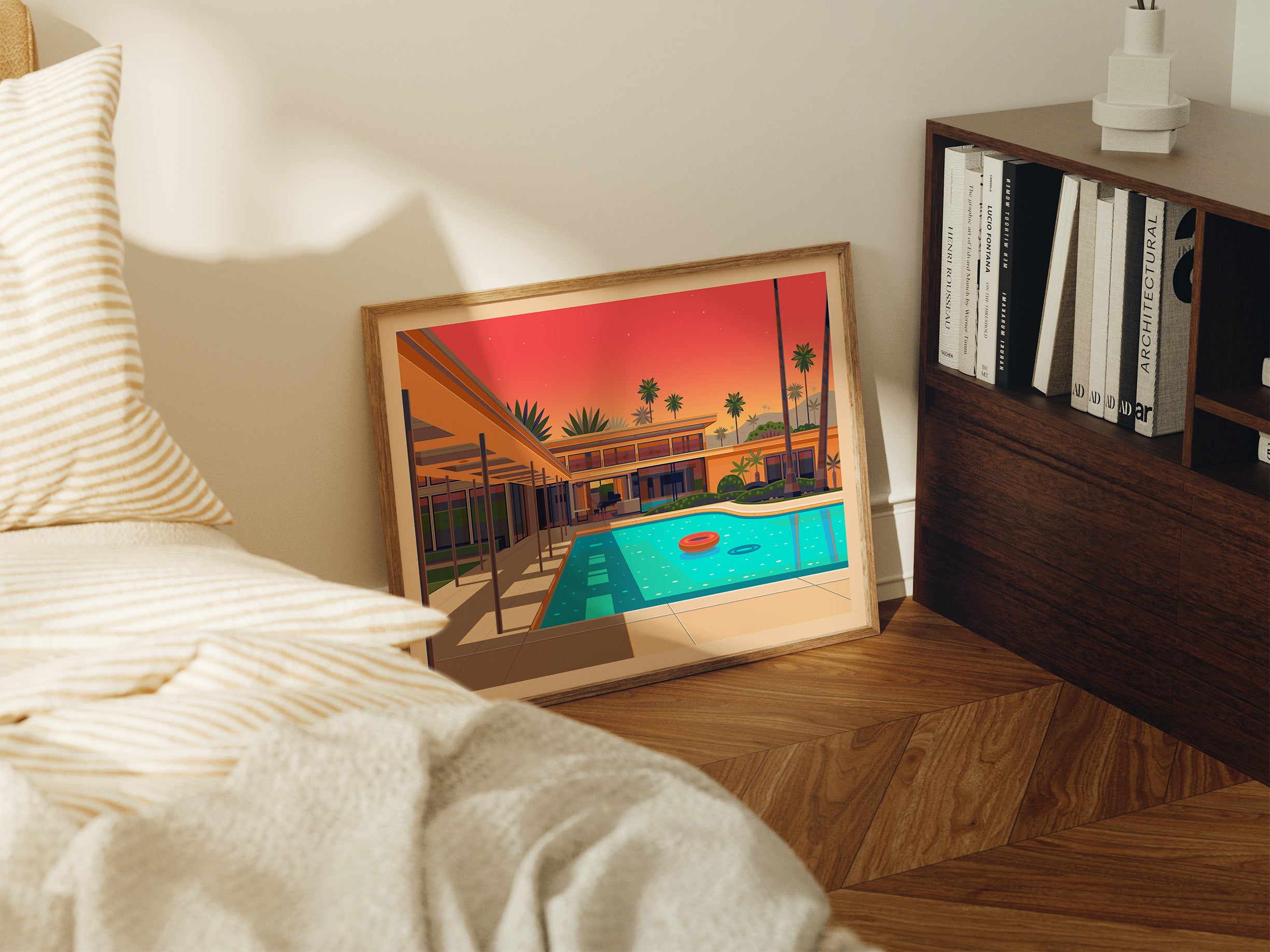 Twin Palms Estate Illustration, Palm Springs Art Print by George Townley